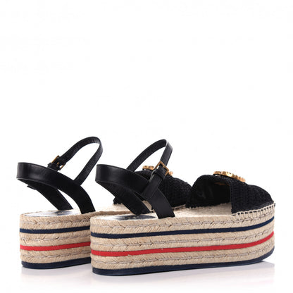 Gucci Cotton Malaga Kid Crochet Pearly GG Lilibeth Espadrille Platform Sandals 37.5 Black 4 of 9