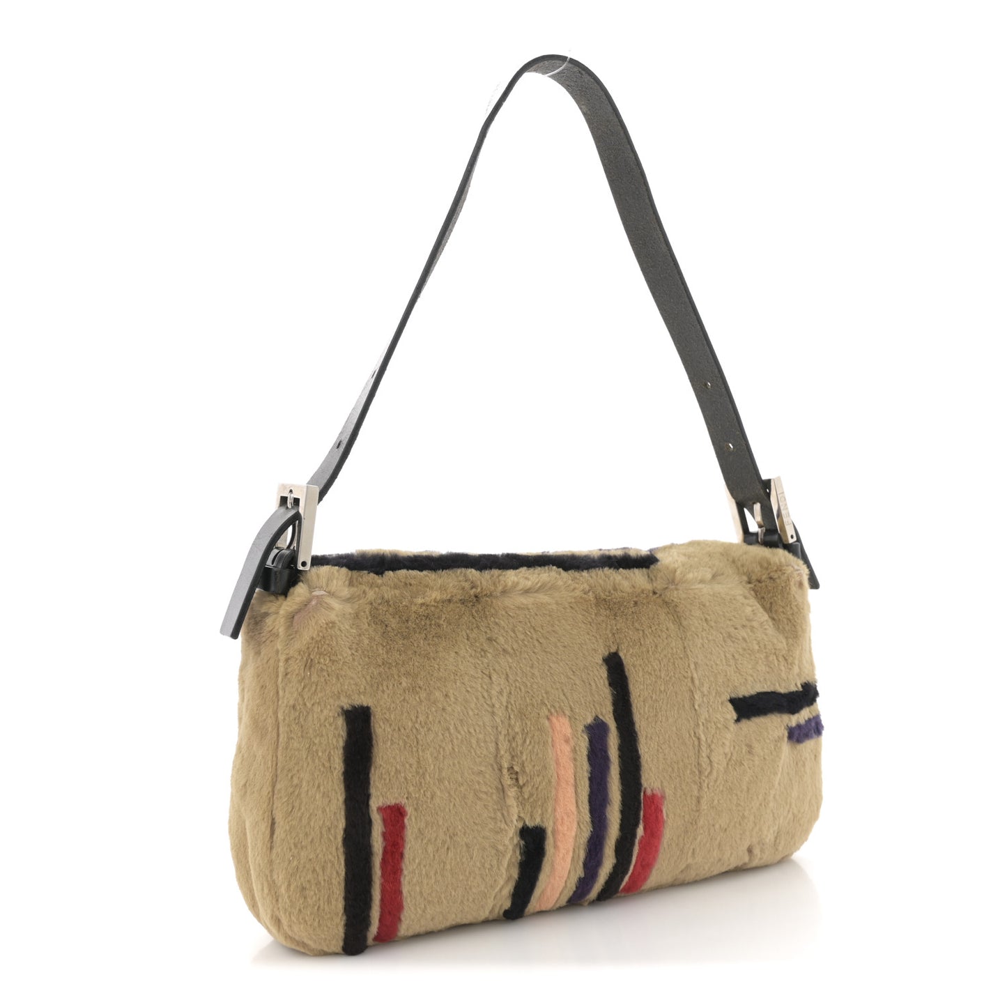 Rabbit Fur Striped Baguette Multicolor