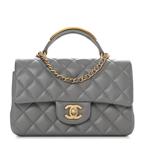 Chanel Lambskin Metal Quilted Mini Top Handle Rectangular Flap