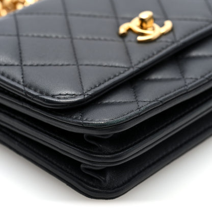 Chanel Lambskin Quilted Mini Sweet Camellia Wallet on Chain WOC Black 9 of 10