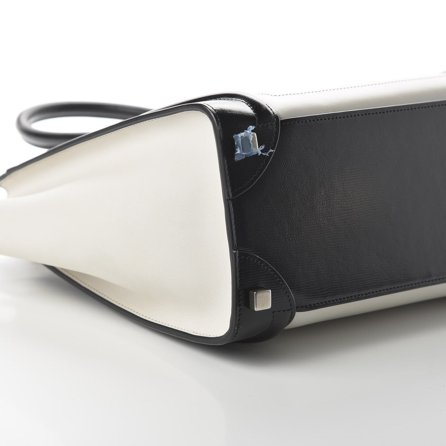 Sleek Calfskin Micro Bi-Color Luggage Black White