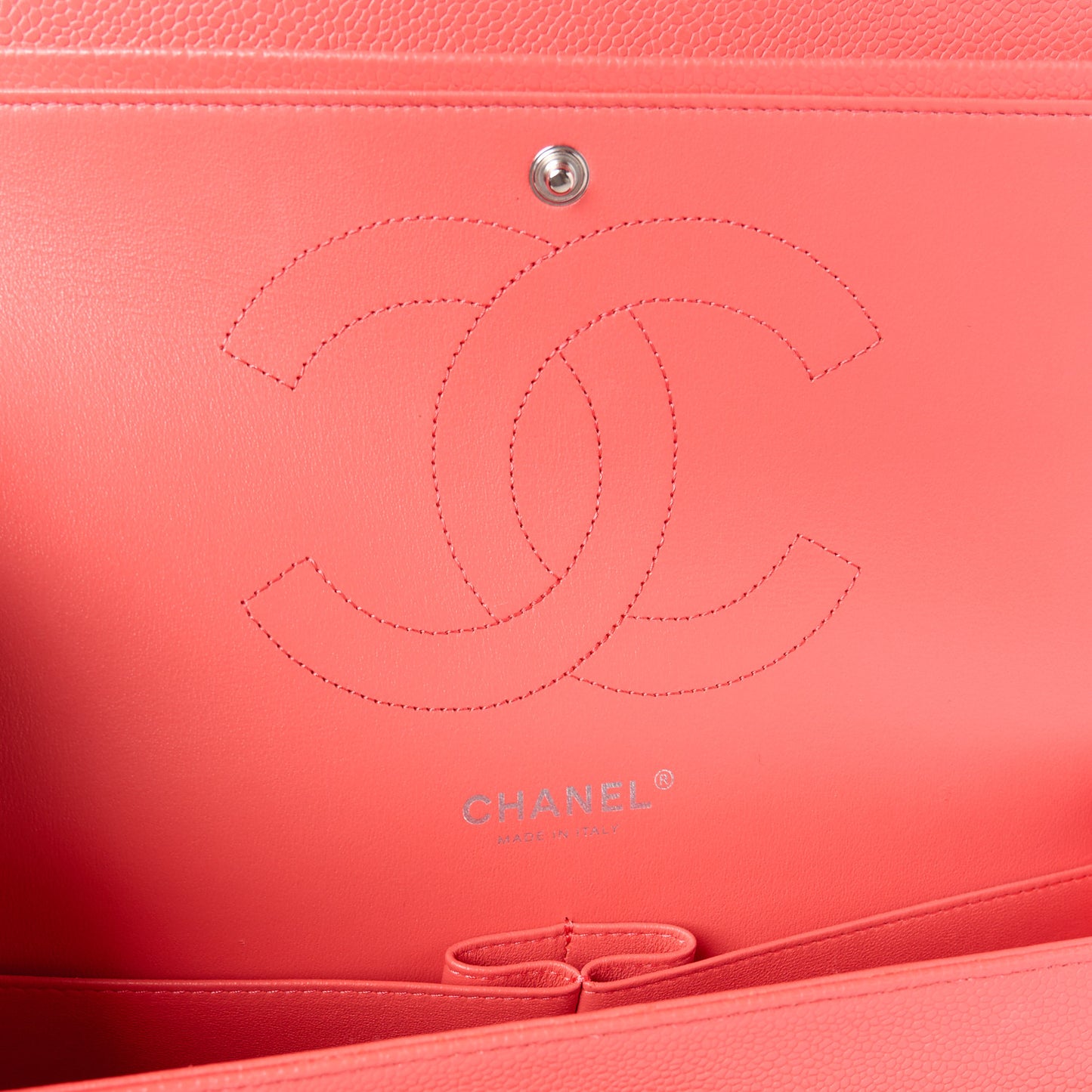 Caviar Chevron Quilted Jumbo Double Flap Coral