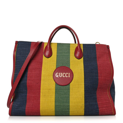 Gucci Canvas Marley Stripe Script Logo Large Gucci 100 Tote Bag Multicolor 1 of 12