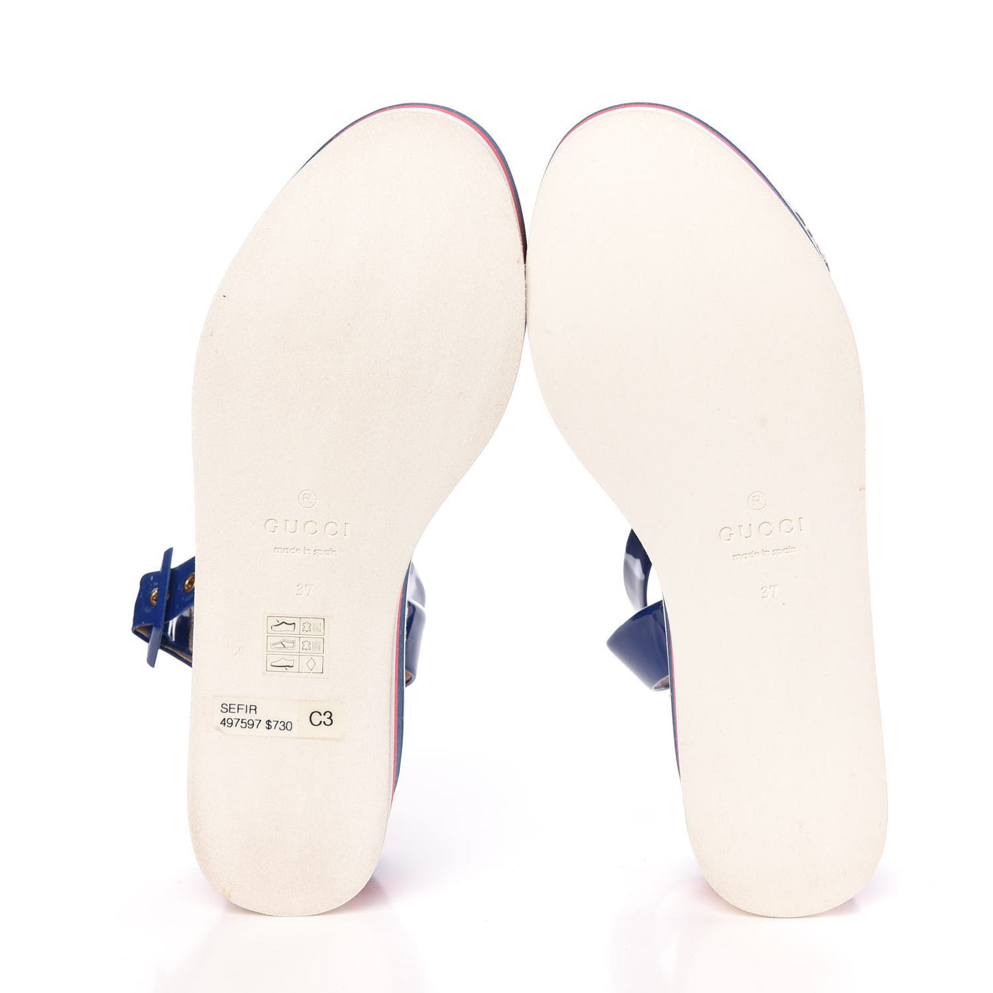 Patent Cotton Gingham Sefir Espadrille Platform Sandals 37 Blue White