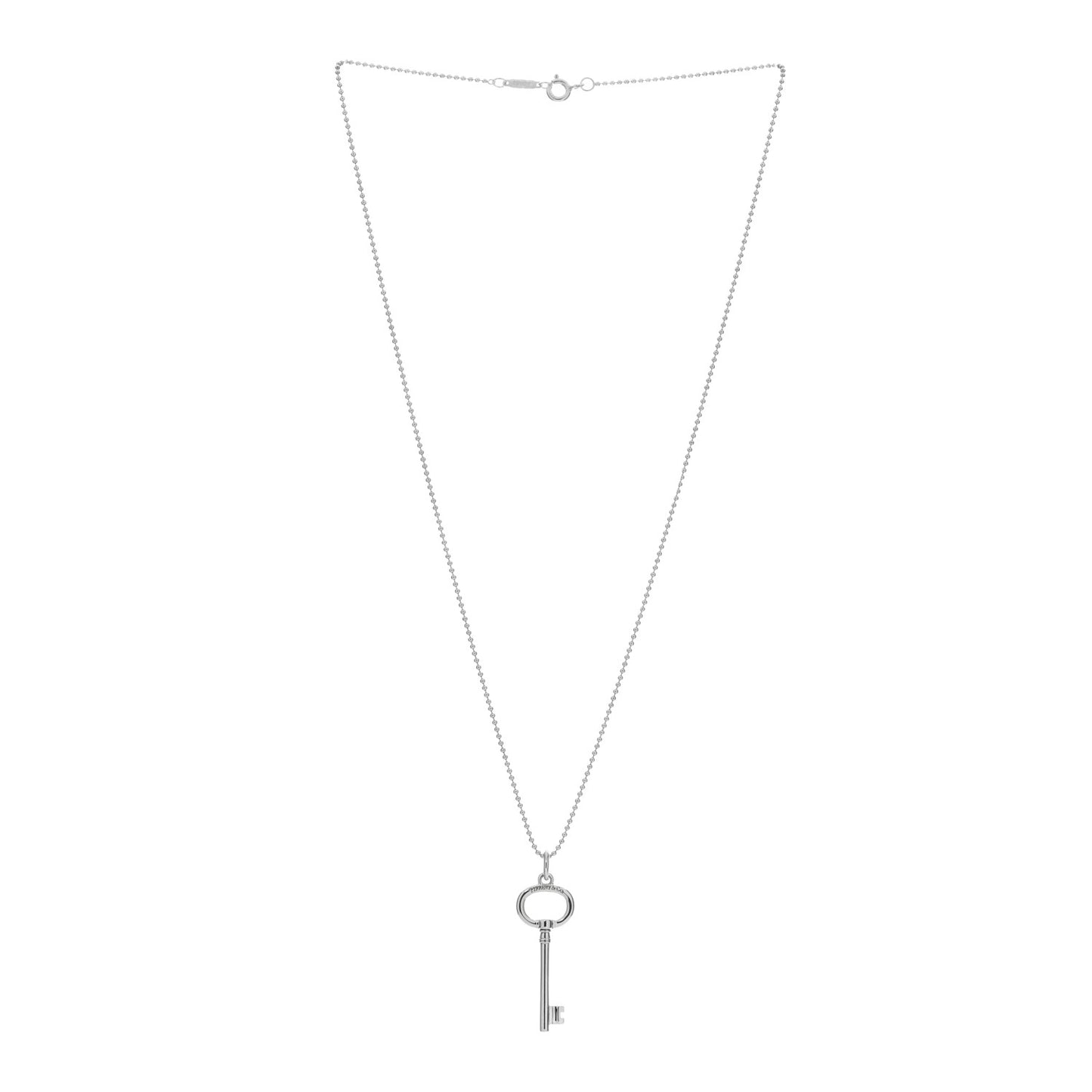 Sterling Silver Small Oval Key Pendant Bead Necklace