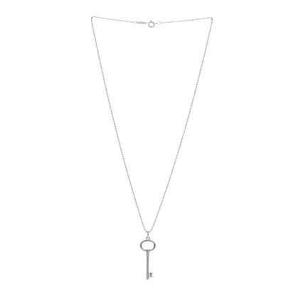 Tiffany Sterling Silver Small Oval Key Pendant Bead Necklace 2 of 4