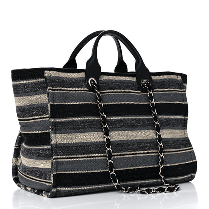 Chanel Striped Canvas Medium Deauville Tote Grey Black 3 of 14