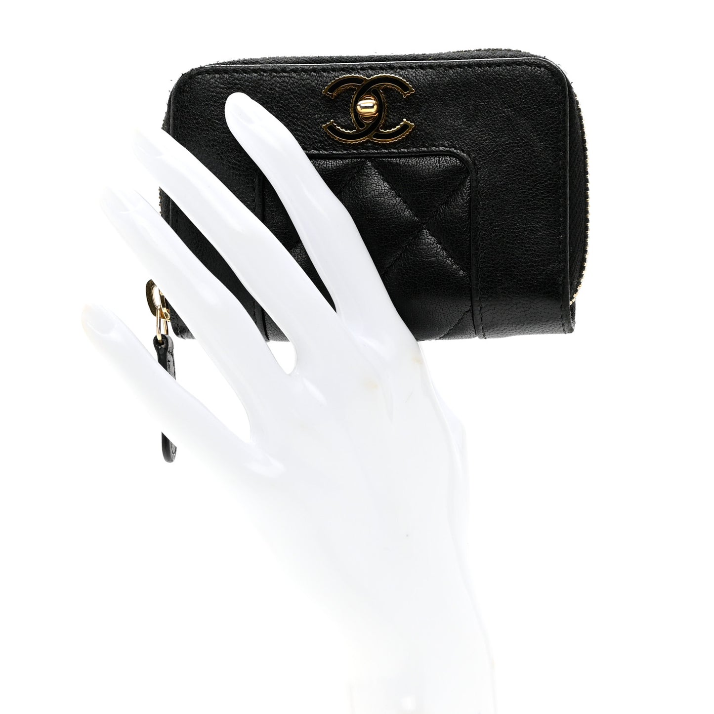 Sheepskin Quilted Mademoiselle Vintage Zip Coin Purse Black