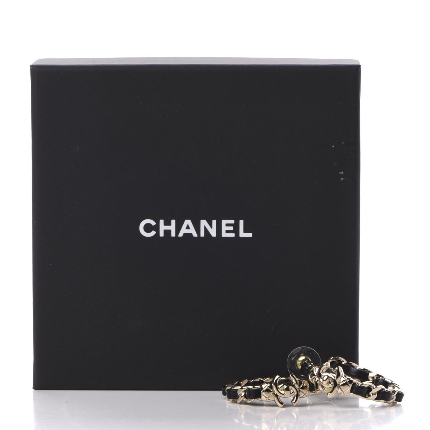 Lambskin CC Turnlock Chain Hoop Earrings Gold Black