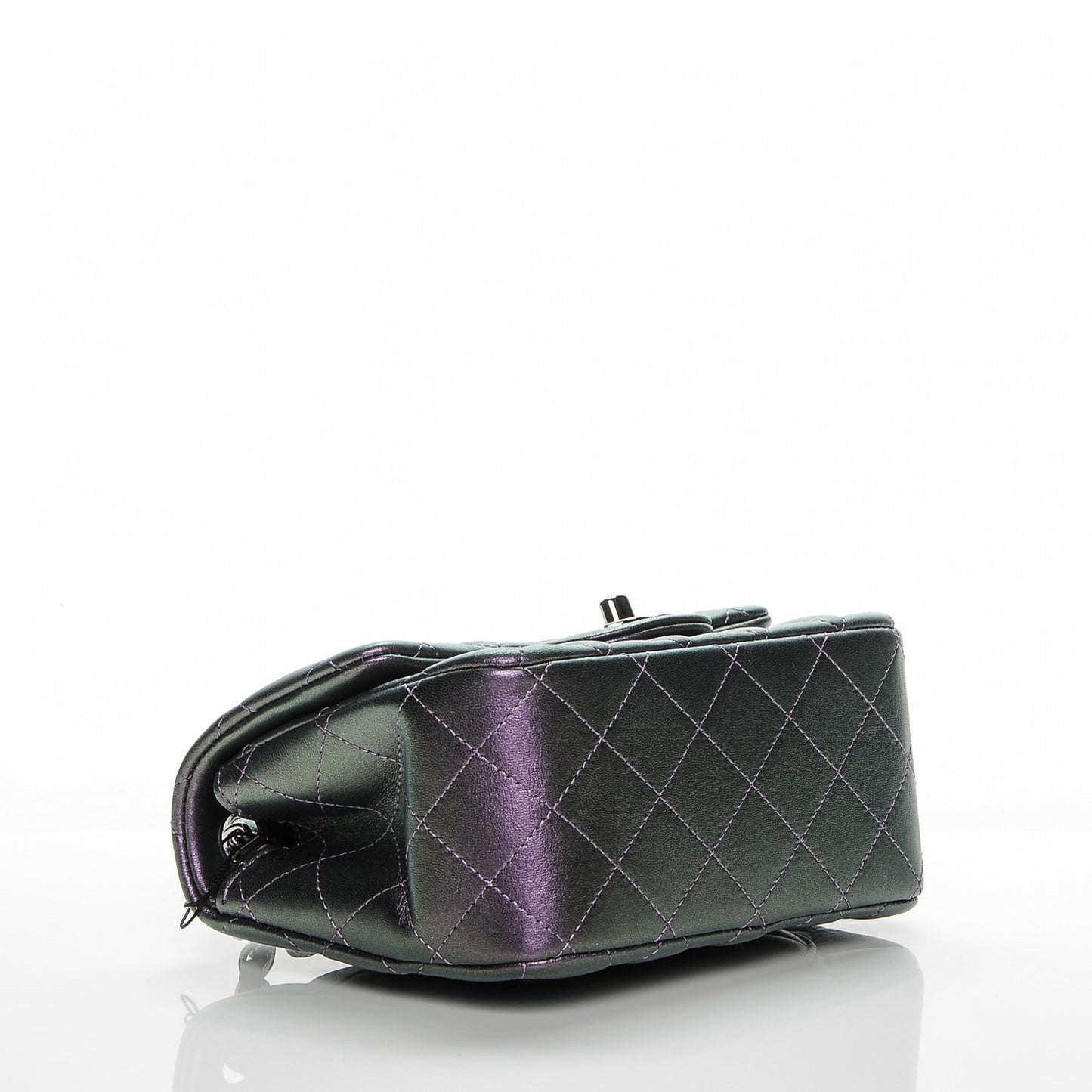 Iridescent Lambskin Quilted Mini Square Flap Dark Purple