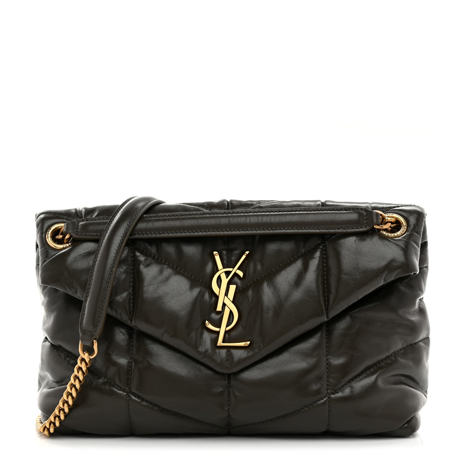Saint Laurent Lambskin Quilted Small Loulou Puffer Monogram Chain Satchel Light Musk 1 of 11