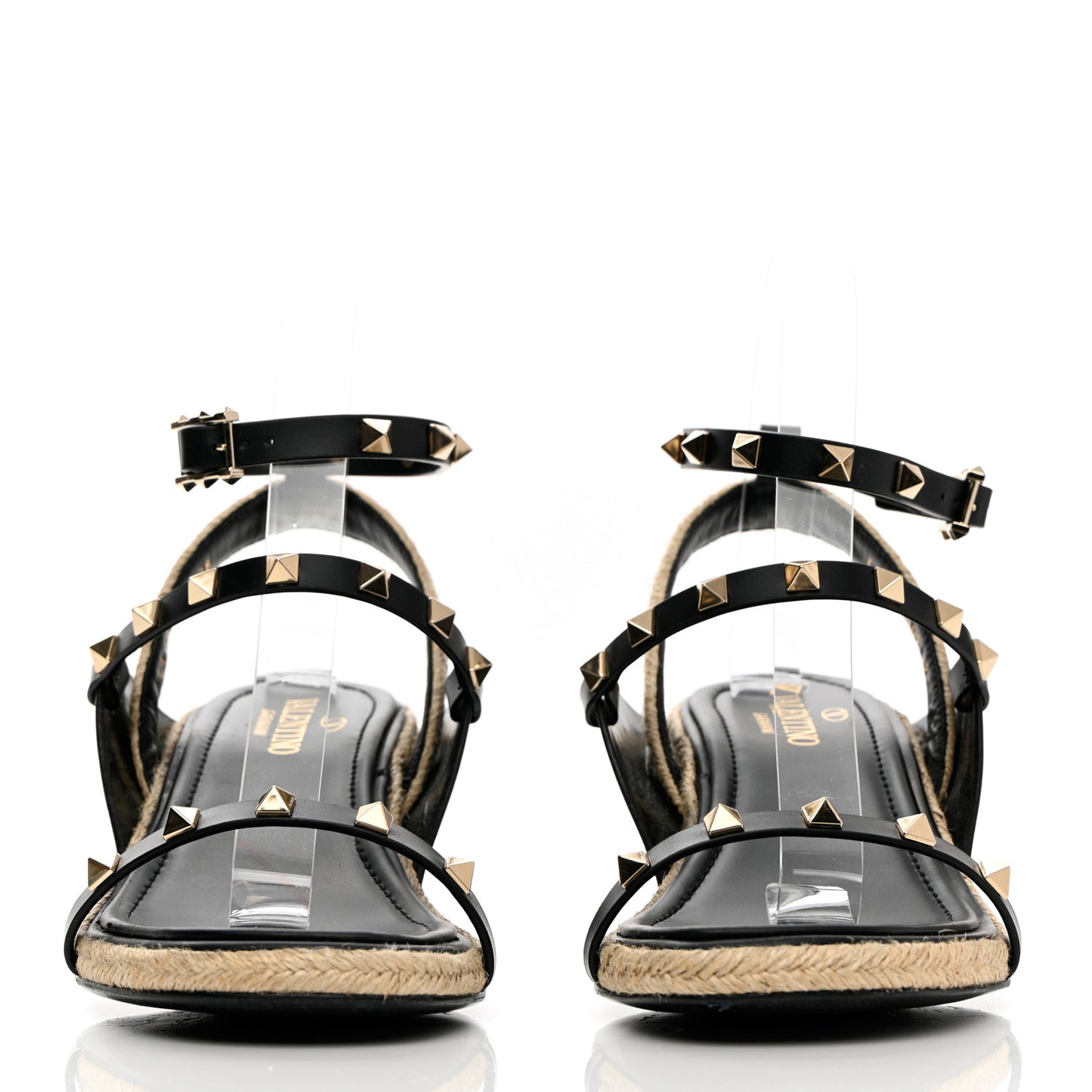 Calfskin Rockstud Ankle Strap Espadrille 10/60mm Sandals 38 Black