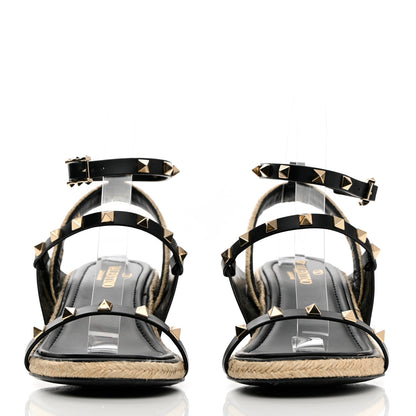 Valentino Garavani Calfskin Rockstud Ankle Strap Espadrille 10/60mm Sandals 38 Black 2 of 12