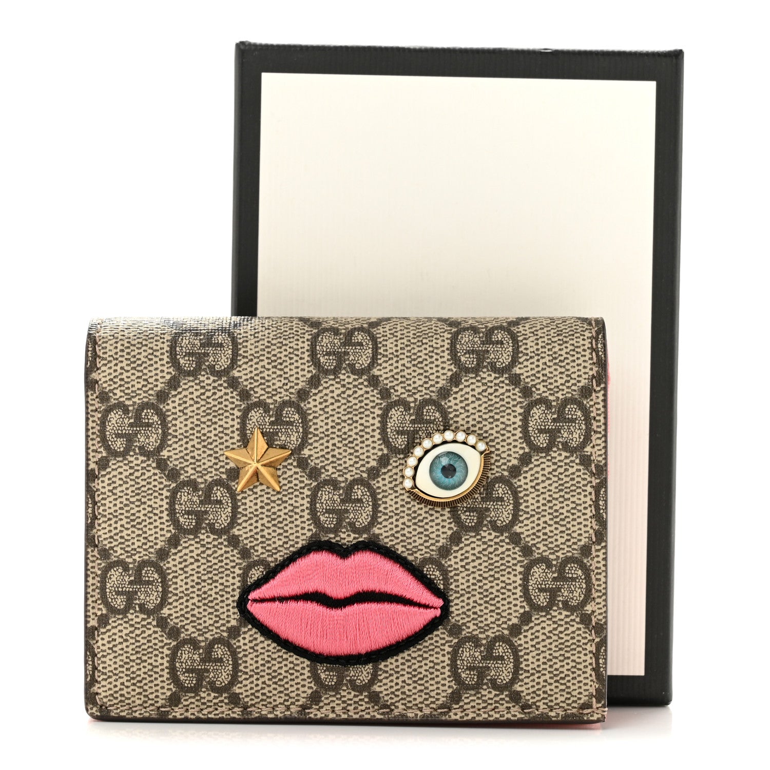 Gucci GG Supreme Monogram Face Embroidered Card Case Wallet Pink 8 of 8