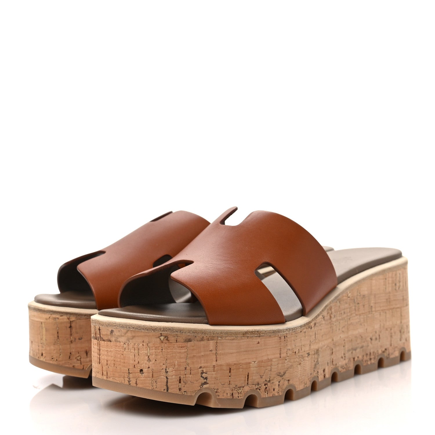 Hermes Calfskin Cork Eze 30 Sandals 38 Marron Glaise 3 of 9