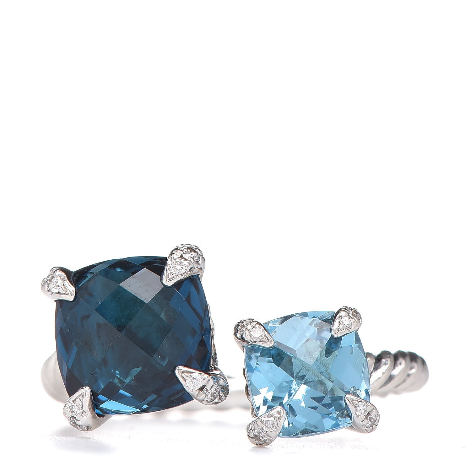 David Yurman Sterling Silver Diamond Hampton Blue Topaz Chatelaine Bypass Ring 54 7 1 of 5