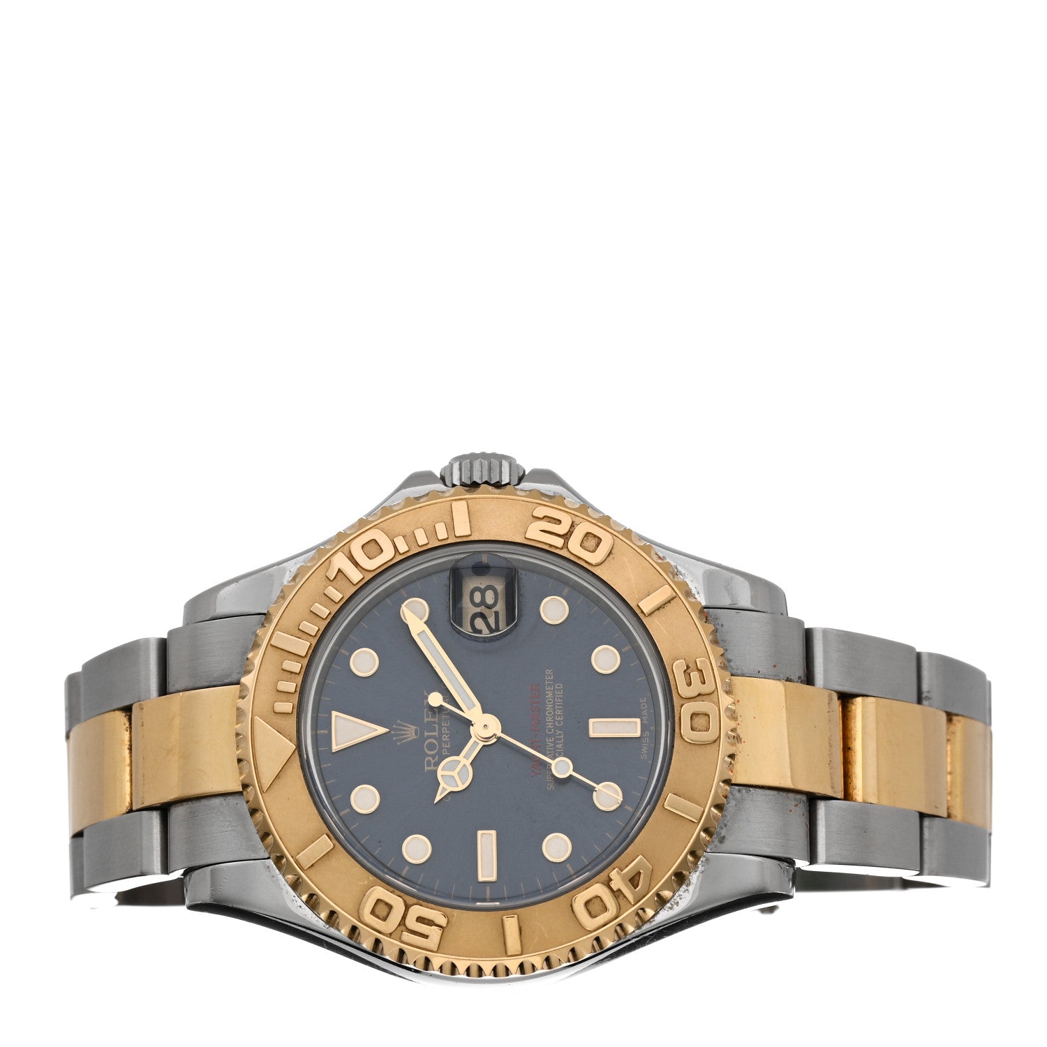 Rolex Stainless Steel 18K Yellow Gold 35mm Oyster Perpetual Date Yacht-Master Watch Blue 168623 2 of 4