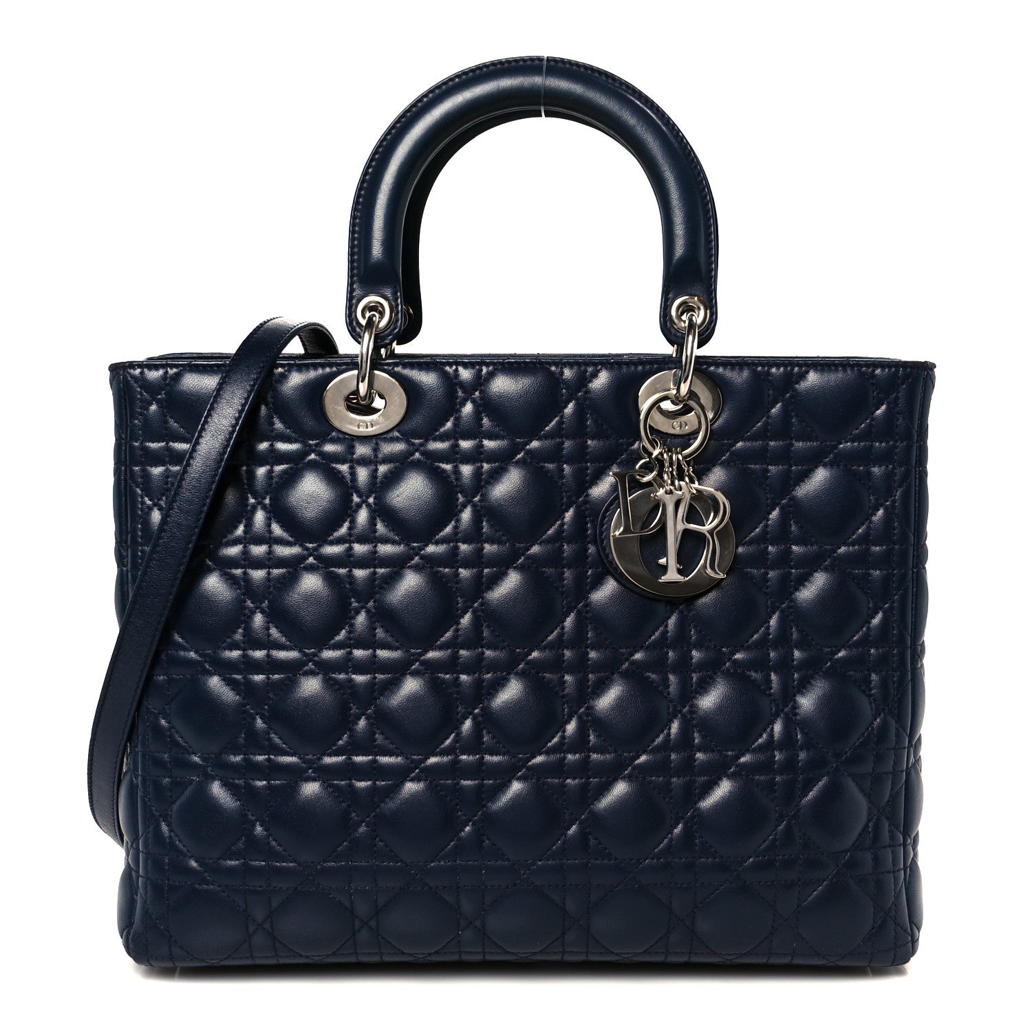 Christian Dior Lambskin Cannage Large Lady Dior Navy Blue 1 of 10