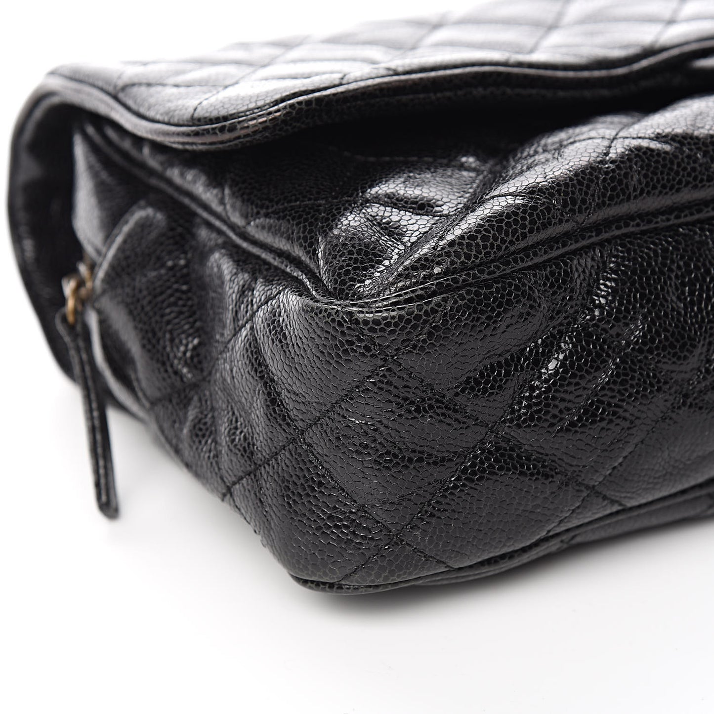 Crumpled Grained Calfskin Quilted Large Shiva Flap Black