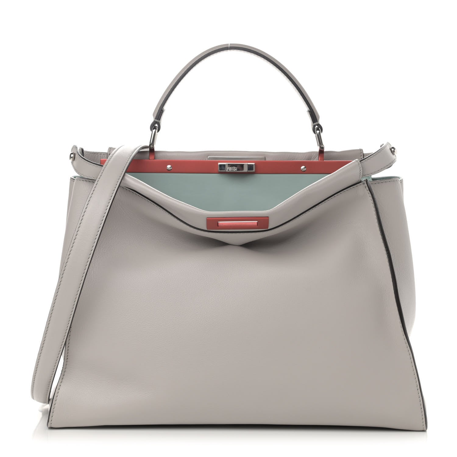 Fendi Vitello Dolce Shiny Nappa Large Peekaboo Iconic Satchel Grey 1 of 13