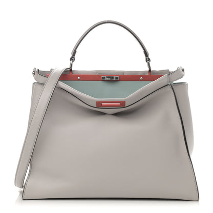 Fendi Vitello Dolce Shiny Nappa Large Peekaboo Iconic Satchel Grey 1 of 13