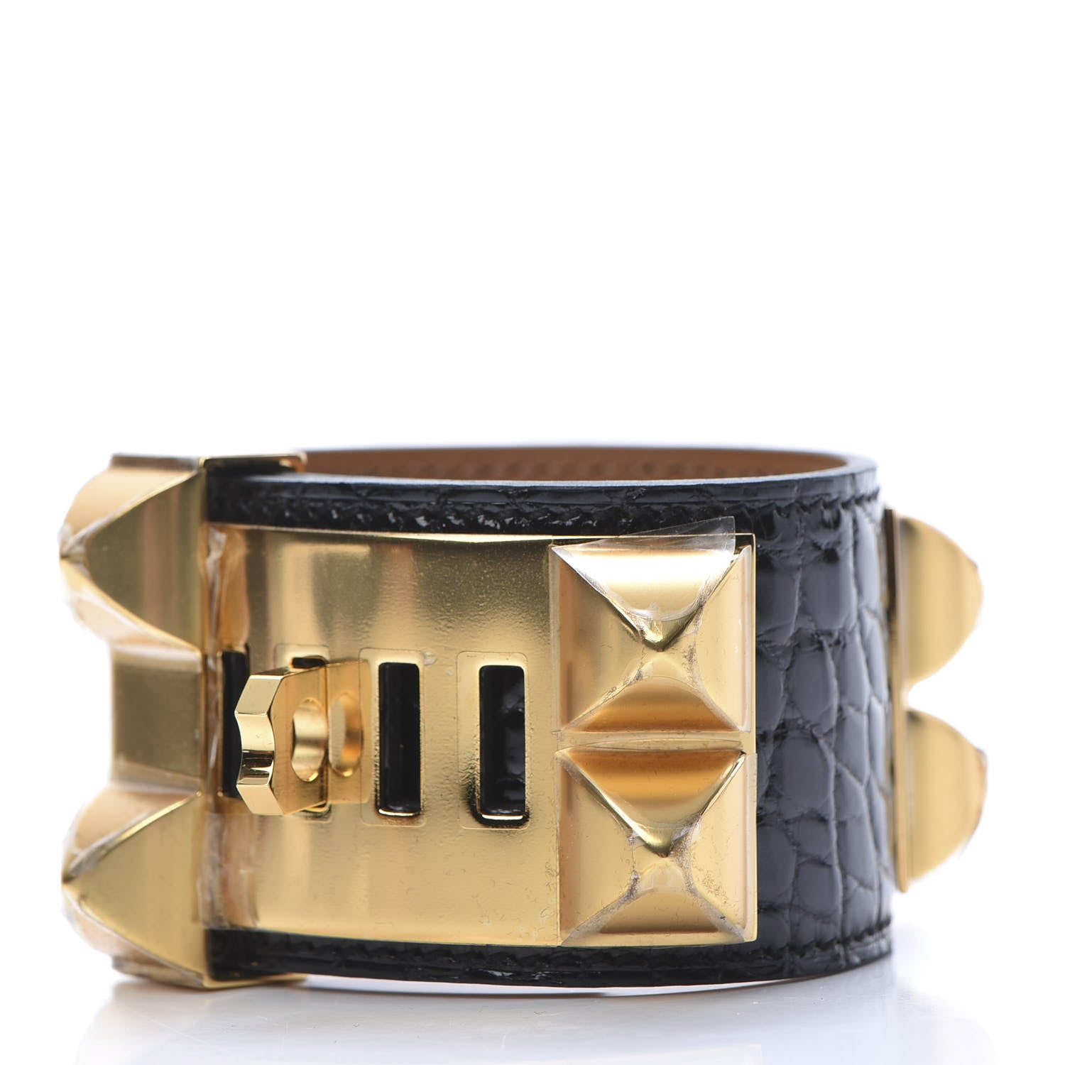 Hermes Shiny Alligator Collier De Chien CDC Bracelet T2 Black 3 of 8