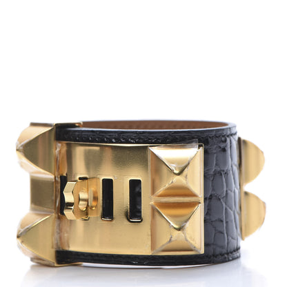 Hermes Shiny Alligator Collier De Chien CDC Bracelet T2 Black 3 of 8