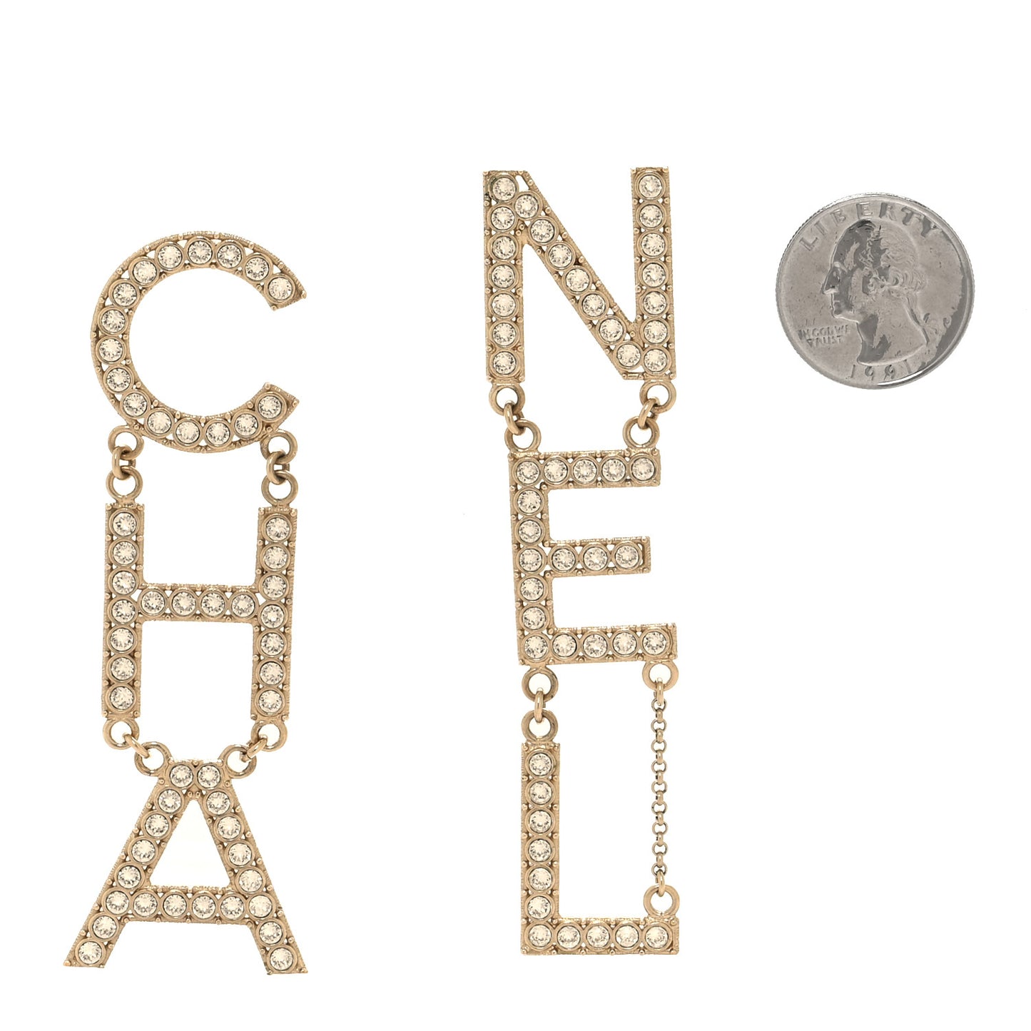Crystal Cha-Nel Logo Drop Earrings Gold