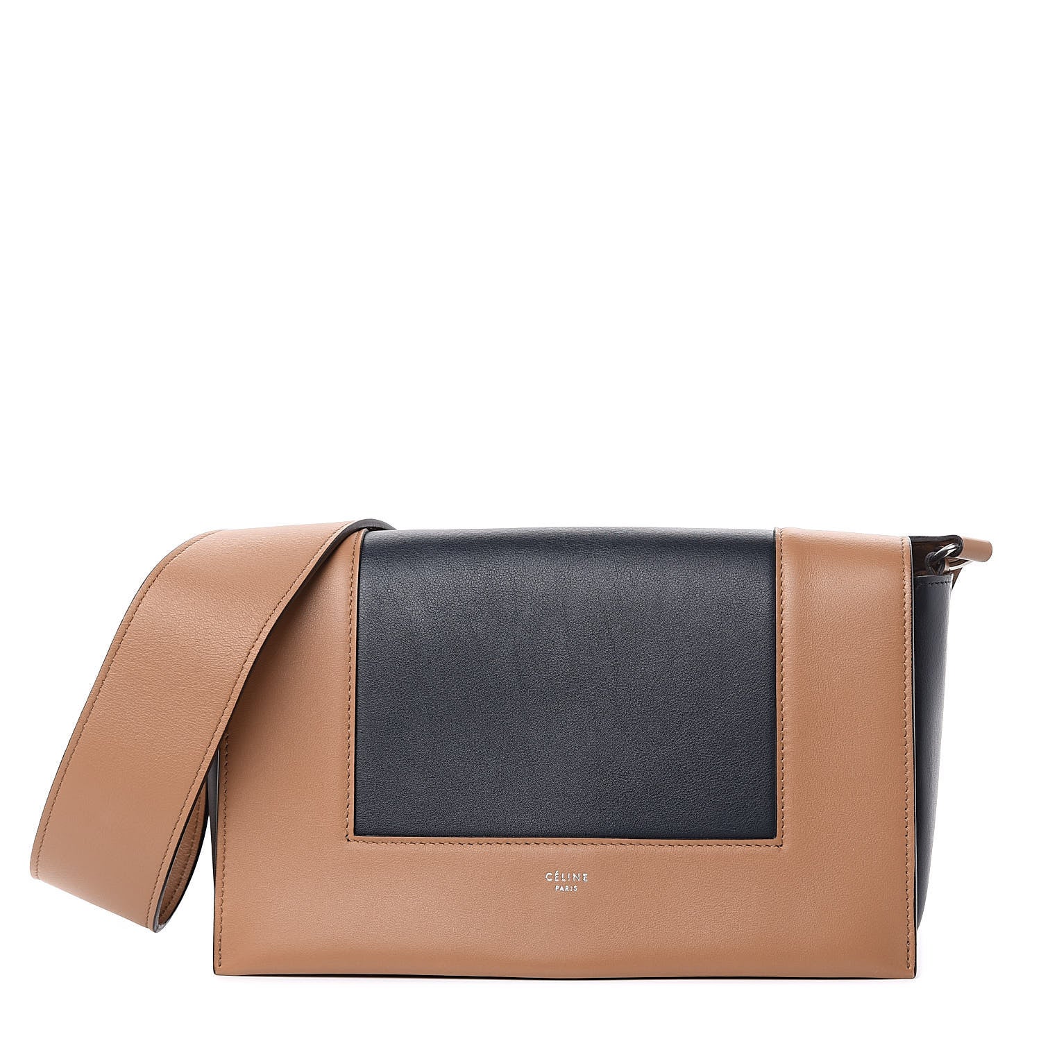 Celine Shiny Smooth Calfskin Medium Frame Shoulder Bag Tan Black 1 of 9