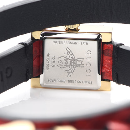 Gucci Stainless Steel Lizard Mother of Pearl 14mm G-Frame Square Double Wrap Quartz Watch 4 of 5