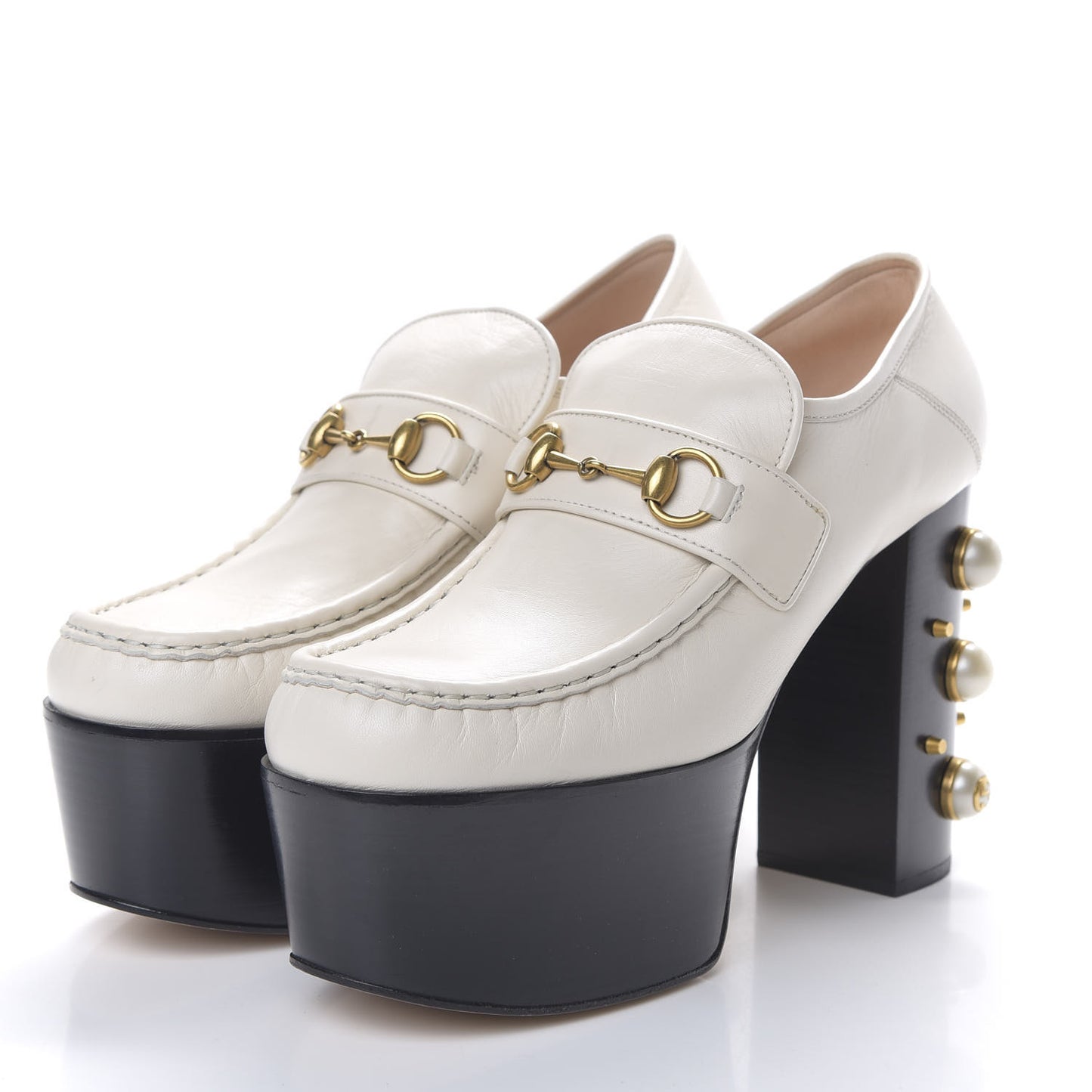 Malaga Kid Pearl Studded Vegas Platform Loafers 41 Mystic White