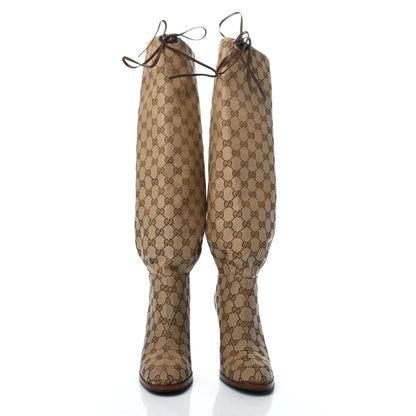 Gucci Monogram Over the Knee Boots 39 Beige Ebony 2 of 6