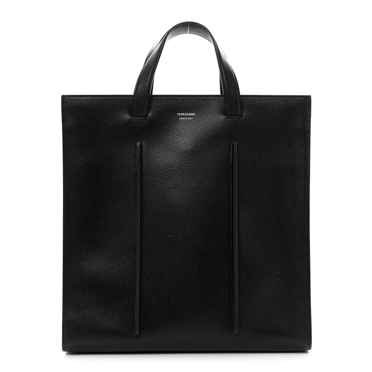 Salvatore Ferragamo Hammered Calfskin Rib Tote Black 1 of 13