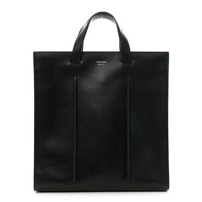 Salvatore Ferragamo Hammered Calfskin Rib Tote Black 1 of 13