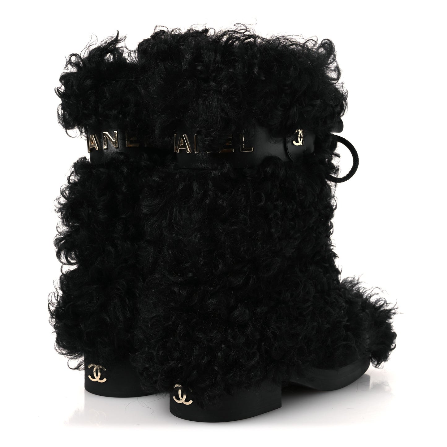 Shearling Sheepskin High Boots 37.5 Black