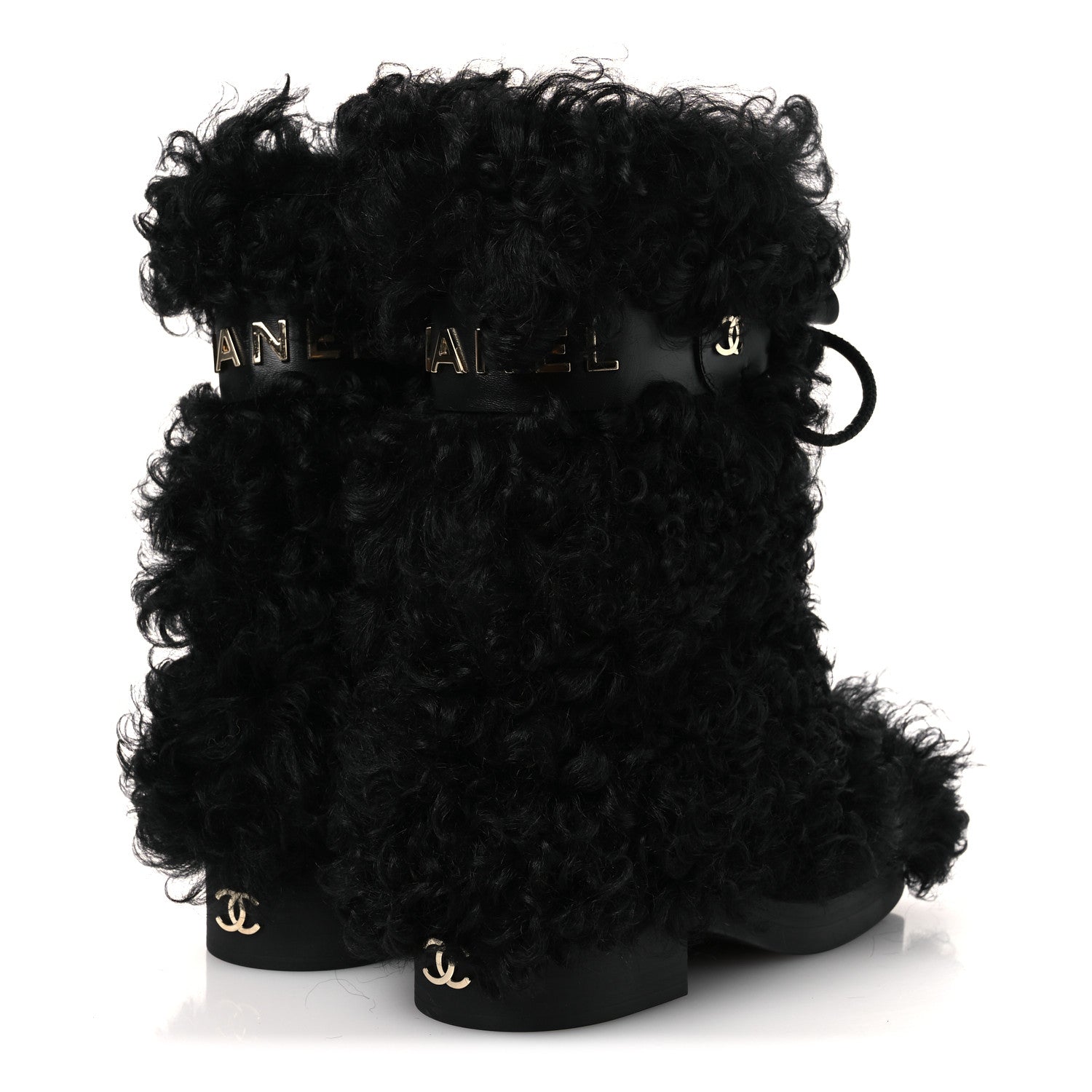 Chanel Shearling Sheepskin High Boots 37.5 Black 5 of 11