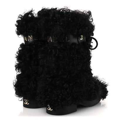 Chanel Shearling Sheepskin High Boots 37.5 Black 5 of 11