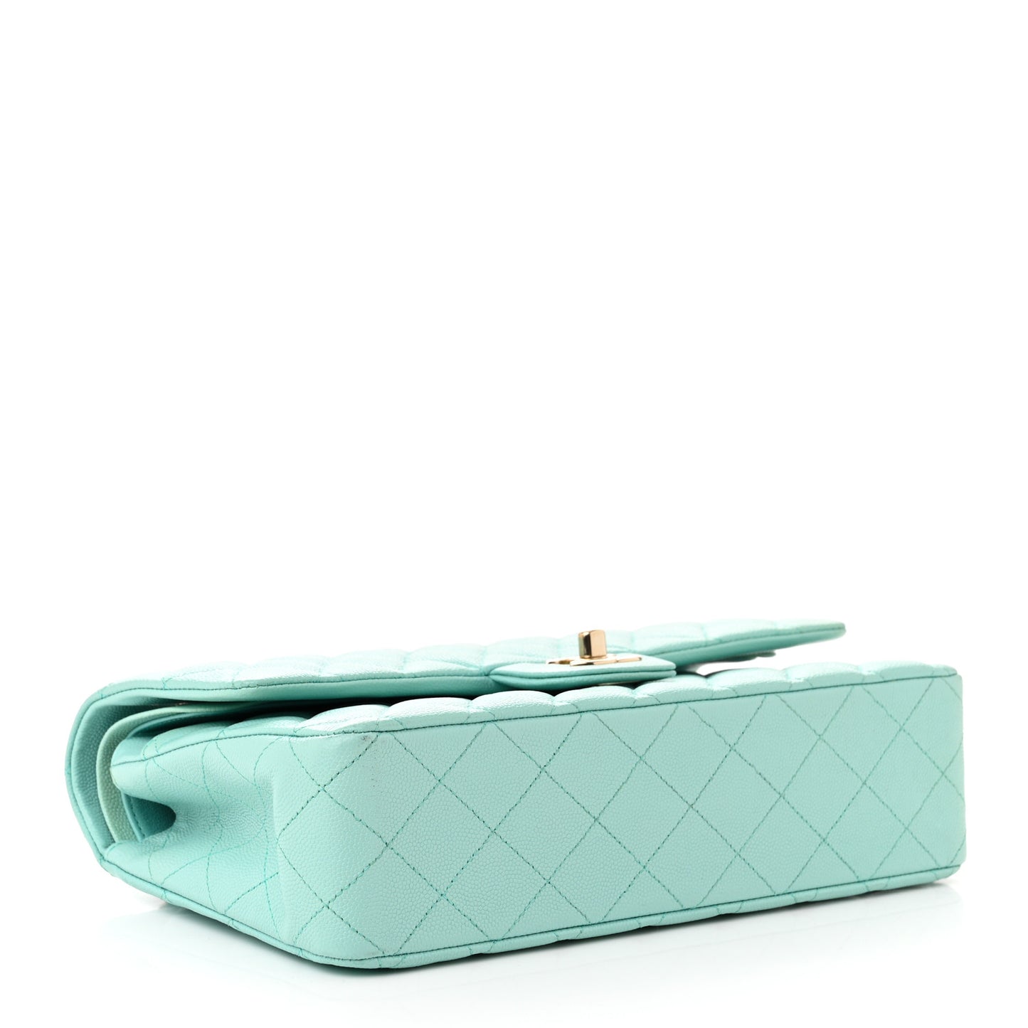 Caviar Quilted Medium Double Flap Light Blue
