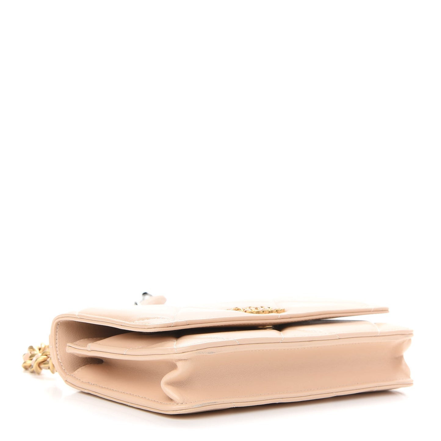 Lambskin Quilted Chanel 19 Wallet On Chain WOC Beige
