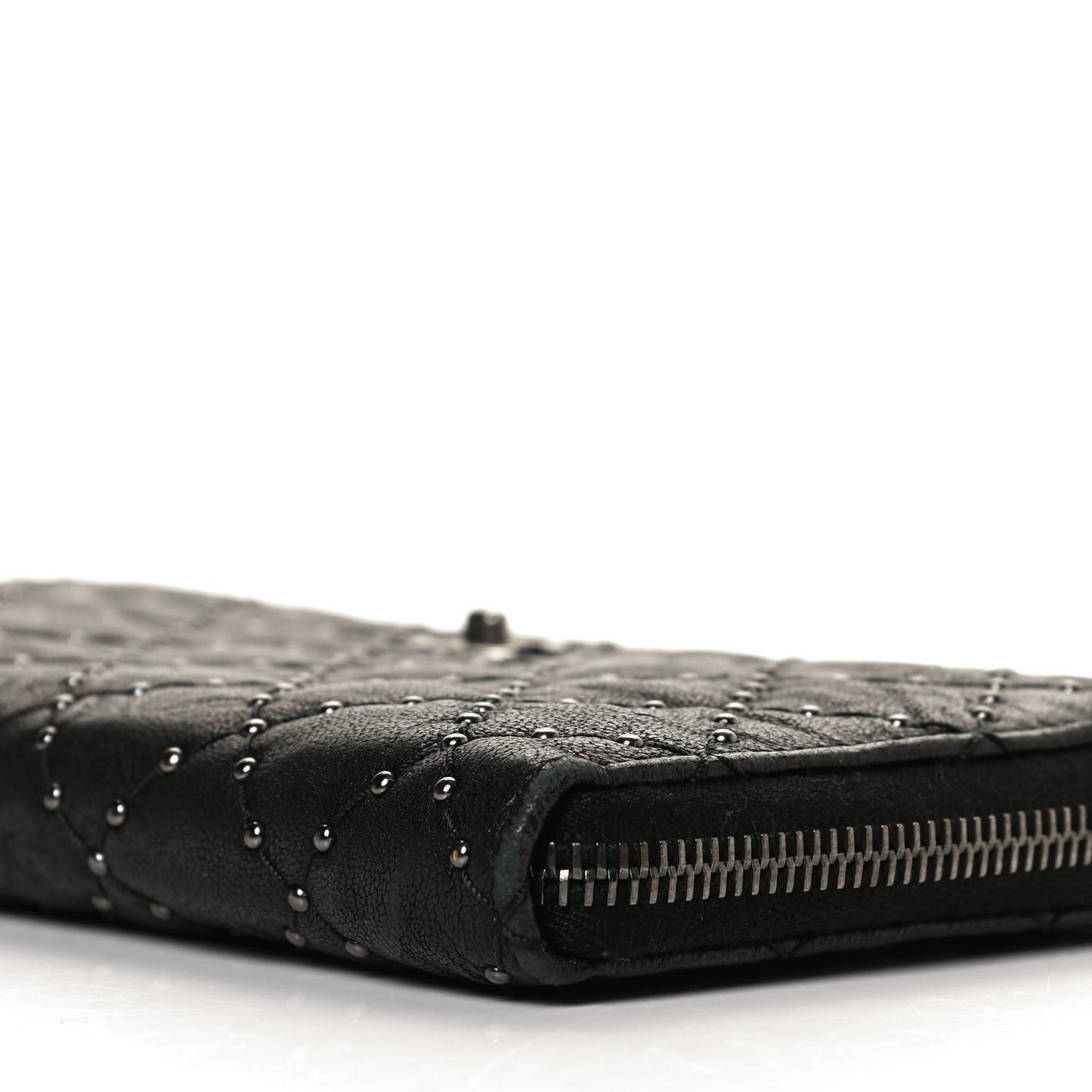 Crumpled Lambskin Studded Paris Dallas Zip Around Wallet Black