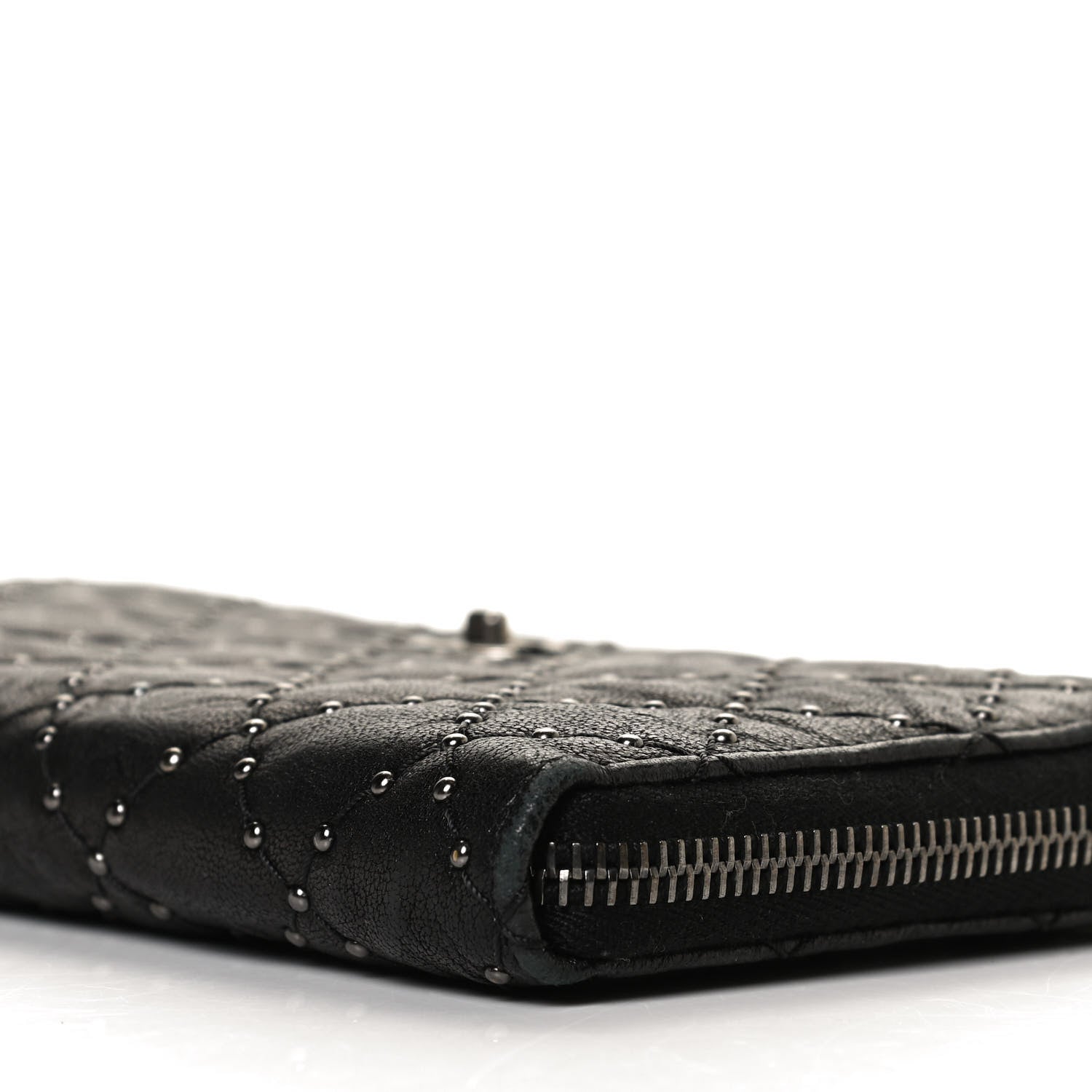 Chanel Crumpled Lambskin Studded Paris Dallas Zip Around Wallet Black 8 of 13