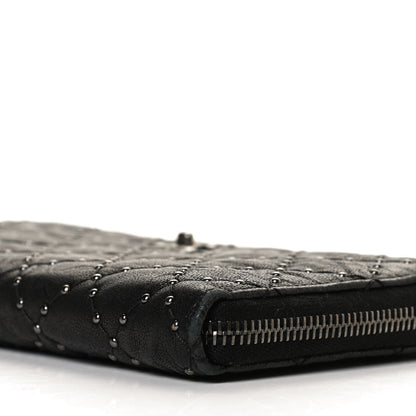 Chanel Crumpled Lambskin Studded Paris Dallas Zip Around Wallet Black 8 of 13