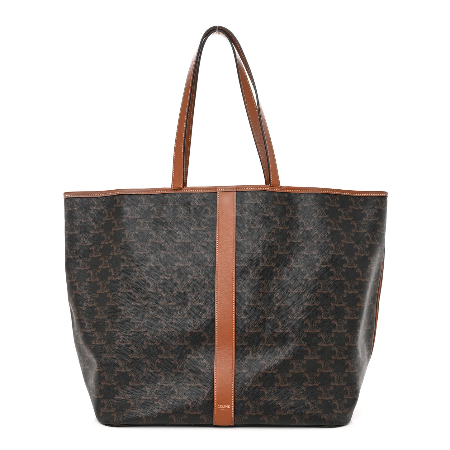 Triomphe Canvas Calfskin Medium Cabas Bag Tan