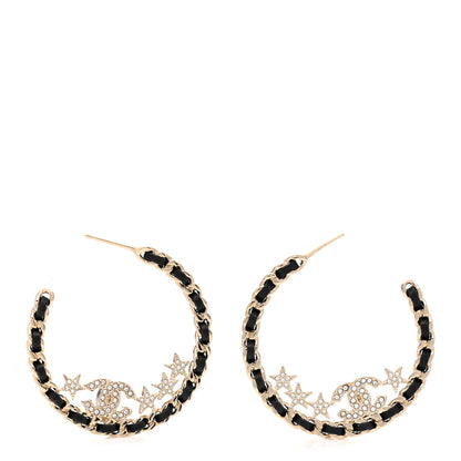 Chanel Lambskin Chain Crystal CC Star Chain Hoop Earrings Gold Black 1 of 5