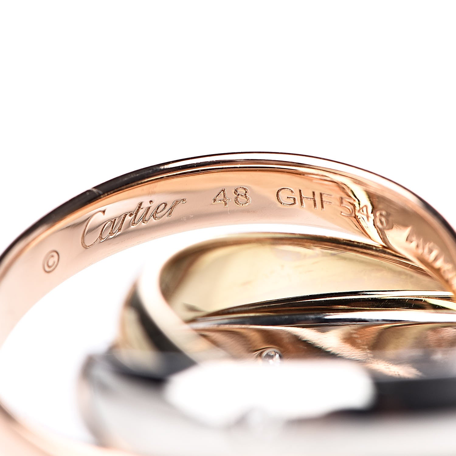 Cartier 18K Pink Yellow White Gold Diamond Classic Trinity Ring 48 4.5 4 of 6