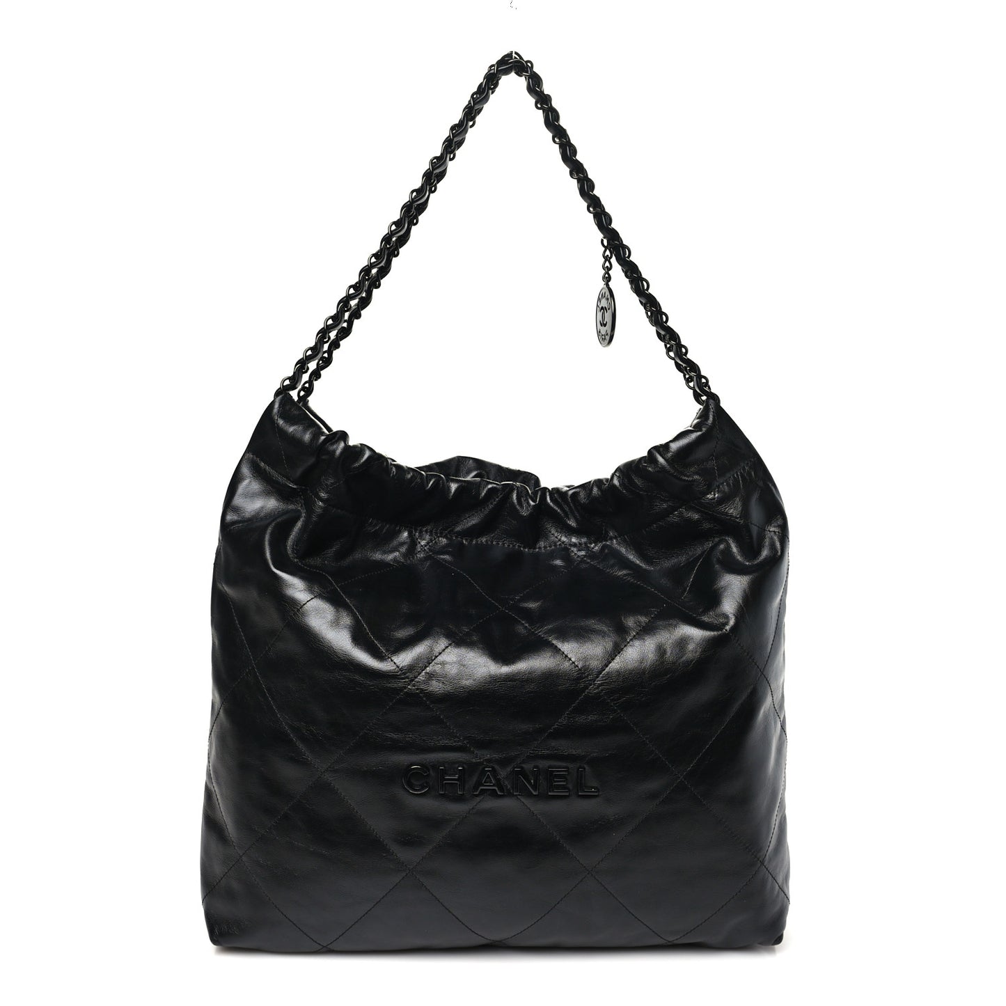 Shiny Calfskin Quilted Large Chanel 22 So Black