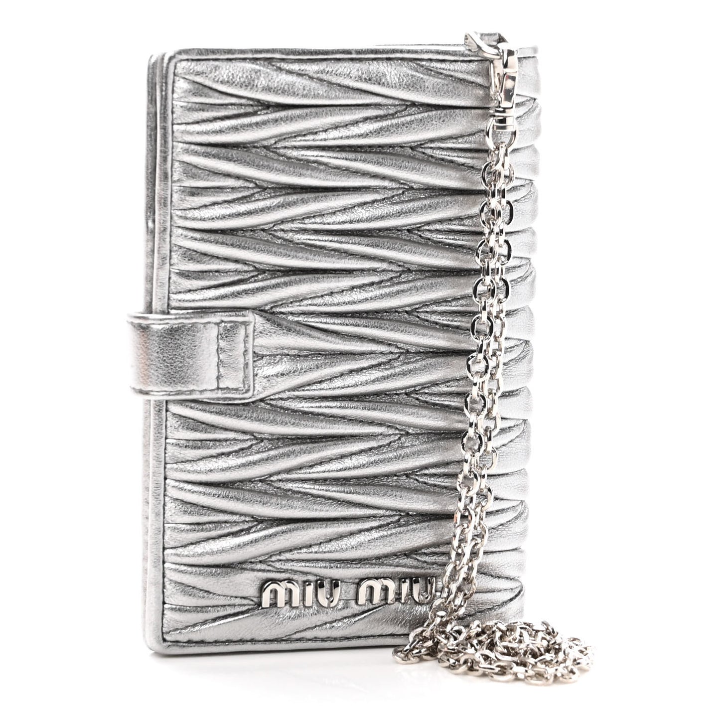 Metallic Nappa Matelasse Chain Card Holder Cromo