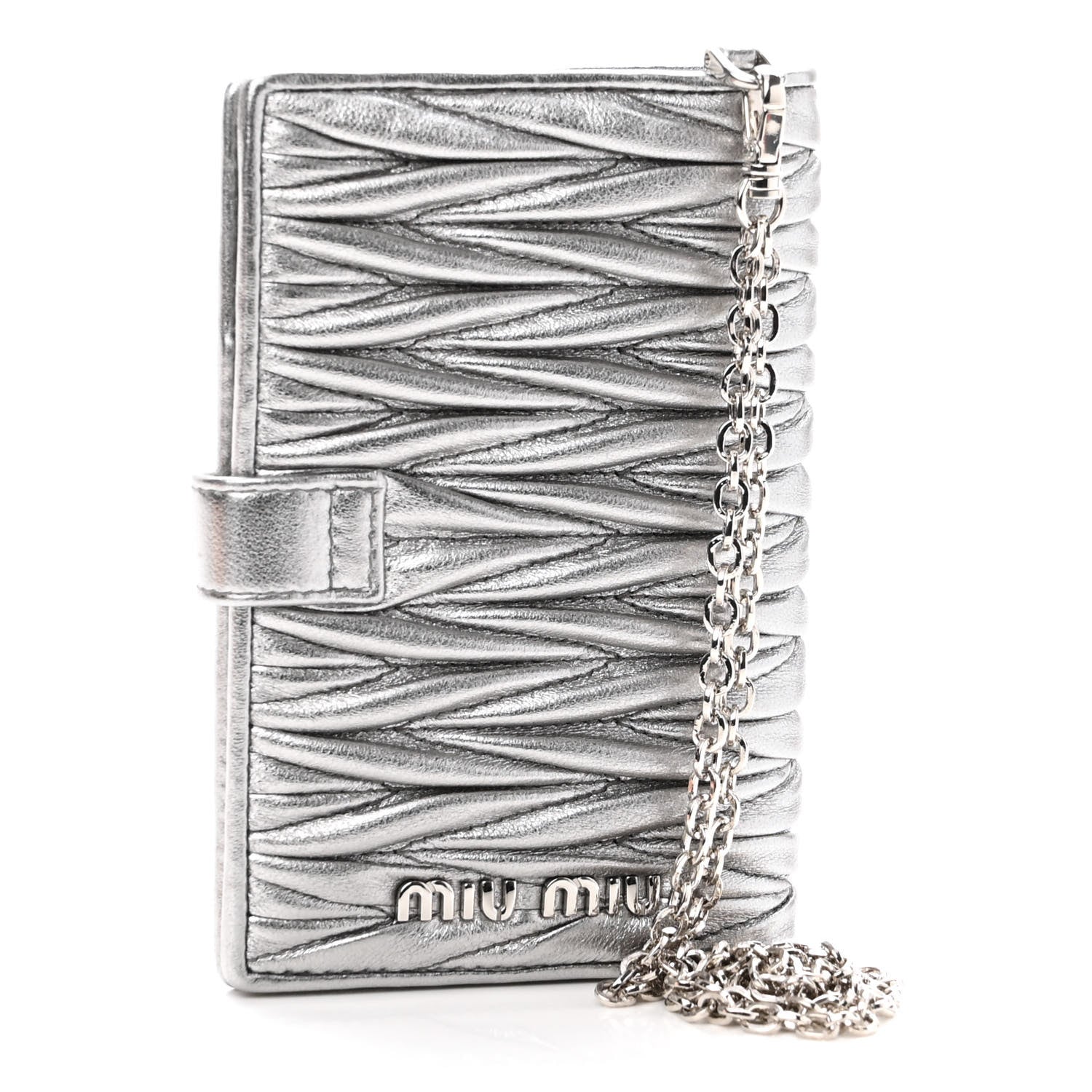 Miu Miu Metallic Nappa Matelasse Chain Card Holder Cromo 3 of 7