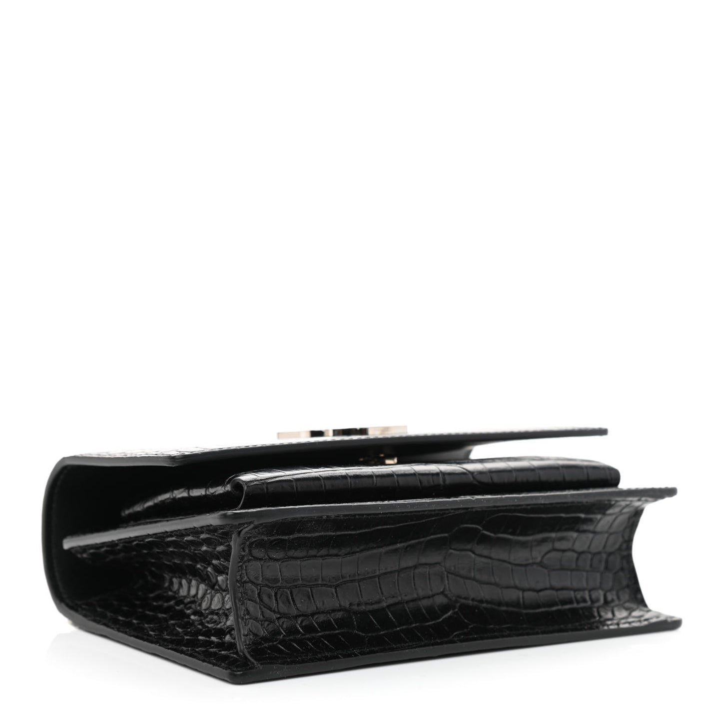 Calfskin Crocodile Embossed Monogram Sunset Chain Wallet Black