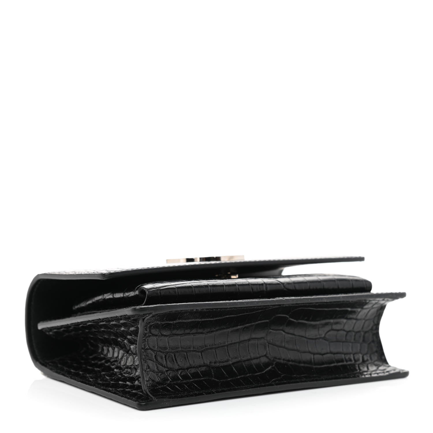 Saint Laurent Calfskin Crocodile Embossed Monogram Sunset Chain Wallet Black 4 of 10